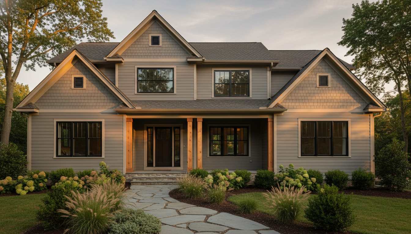 Newly built custom craftsman home with James Hardie siding and Andersen windows